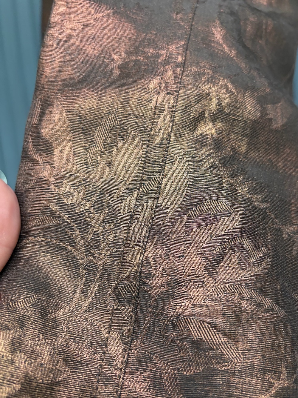 Chico’s Bronze Silk Linen Metallic Jacquard Jacket Size 3, XL, Silk Fall Jacket - Picture 7 of 10